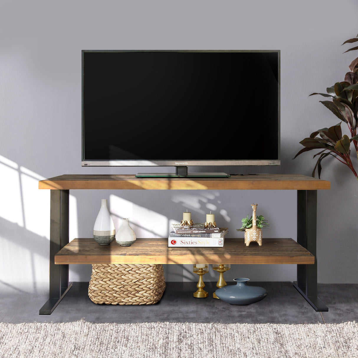 TV Stand With Shelf - Natural / Black