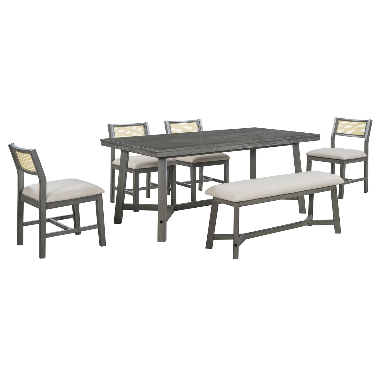 TREXM 6-piece Farmhouse Style Dining Set (Gray)