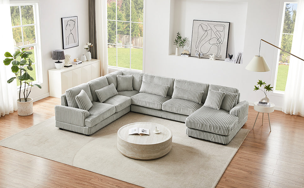 129" Oversized U-shaped Sofa Sectional in Soft Corduroy with a Chaise Lounge , Grey