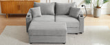 72.8" Modern Style Loveseat with Storage Space, Movable Ottoman, Two USB Ports, Two Cup Holders and Phone Holder - Gray