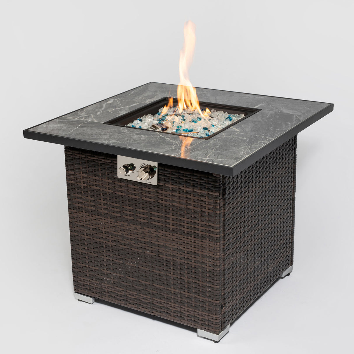 30" Outdoor Propane Gas Fire Pit Table with Lid, Glass Rocks, and Rain Cover - Espresso