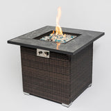 30" Outdoor Propane Gas Fire Pit Table with Lid, Glass Rocks, and Rain Cover - Espresso