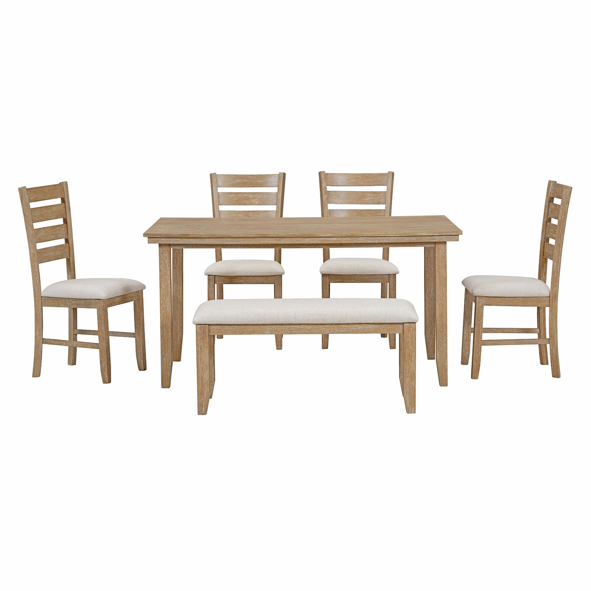 TREXM 6Pc  Dining Set (Natural Wood Wash)