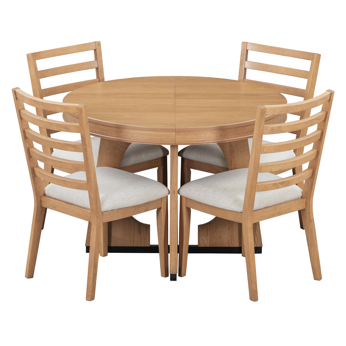 TREXM 5-Piece Dining Set With Table, 16-inch Leaf and 4 Upholstered Chairs (Natural)