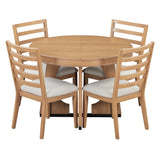 TREXM 5-Piece Dining Set With Table, 16-inch Leaf and 4 Upholstered Chairs (Natural)