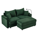 72.8" Modern Style Loveseat with Storage Space, Movable Ottoman, Two USB Ports, Two Cup Holders and Phone Holder - Green