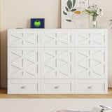 Queen Size Murphy Bed with Large Drawers, Brushed White