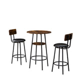 3 Piece bar Set With Table and Two Upholstered Bar Chairs - Antique Brown / Black