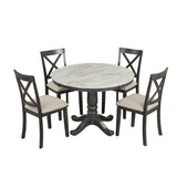 5 Piece Dining Set with Upholstered chairs - Brown/White