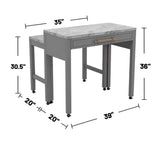 Faux marble Light Gray Counter Height Table with Extension, Drawer and 2 Nested Stools