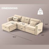 4 Seats Modern Cotton Linen L-Shape Sectional Sofa, Oversized Upholstery Sectional Sofa, Chaise Couch With Storage Ottomans For Living Room / Loft / Apartment / Office