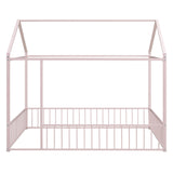 Metal Bed House Bed Frame With Fence, For Kids, Teens, Girls, Boys