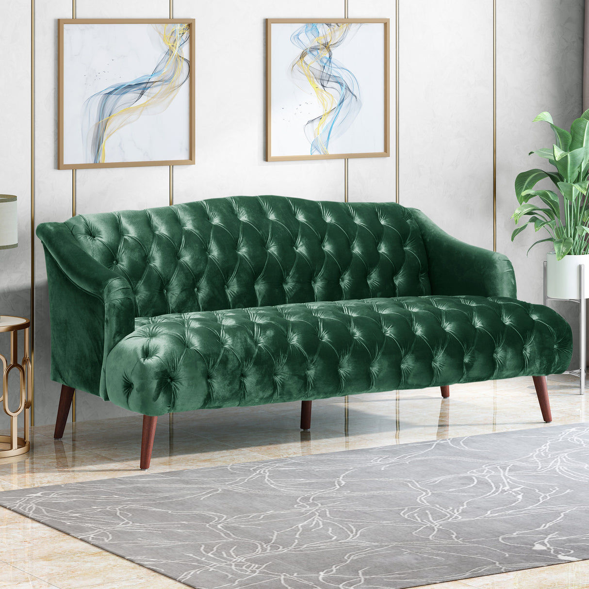 Sturdy Velvet Sofa - Green