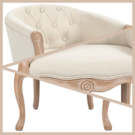 French Country Accent Chair With Carved Legs - Beige