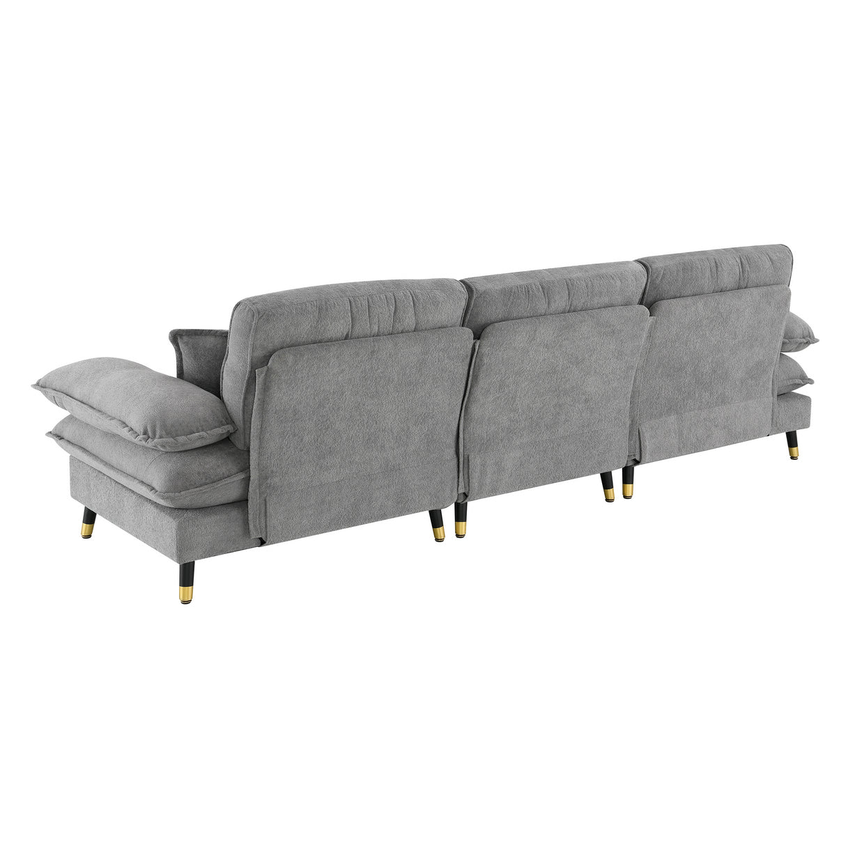 L shape Sectional Sofa with Cloud Chenille Fabric and Ottoman - Gray