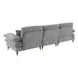 L shape Sectional Sofa with Cloud Chenille Fabric and Ottoman - Gray