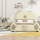 Full size Upholstered Platform Bed With Piglet Shape Headboard and Slide, Beige