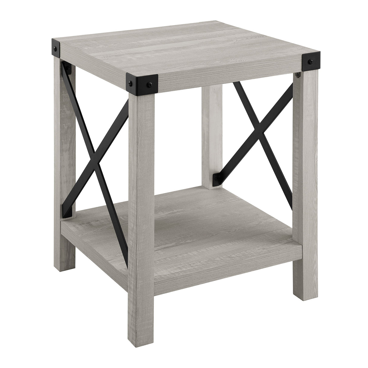 Rustic Industrial Metal X 2 Tier Side Table - Stone Gray