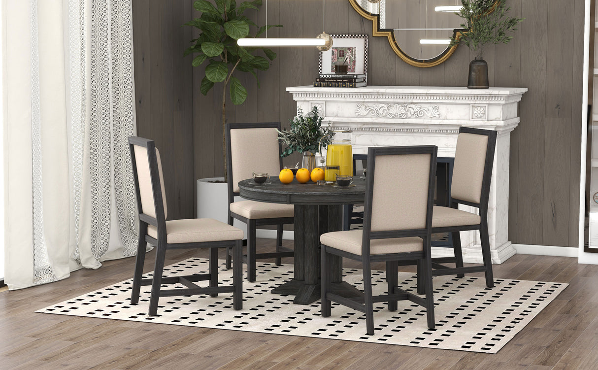 TREXM 5-Piece Dining Set With Extendable Table and 4 Upholstered Chairs (Black)