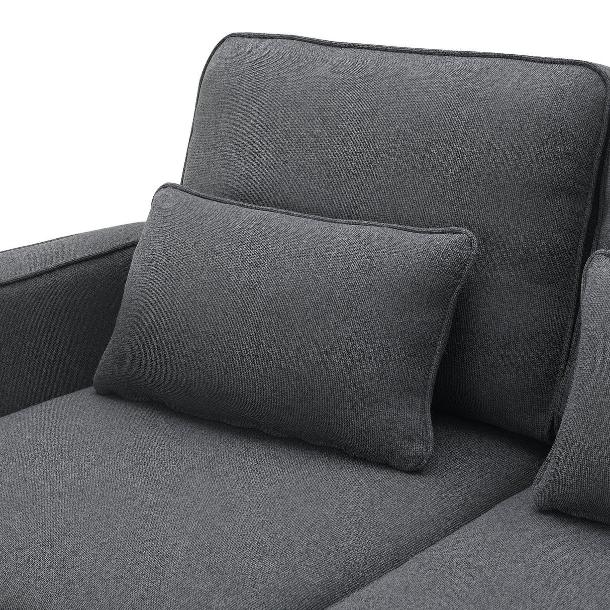 114.2" Upholstered Sofa with Console, 2 Cupholders, 2 USB Ports for Wired or Wireless Charge with 4 Pillows - Charcoal Gray