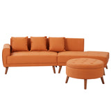 107" Contemporary Sofa with a Round Storage Ottoman and Three Removable Pillows - Orange