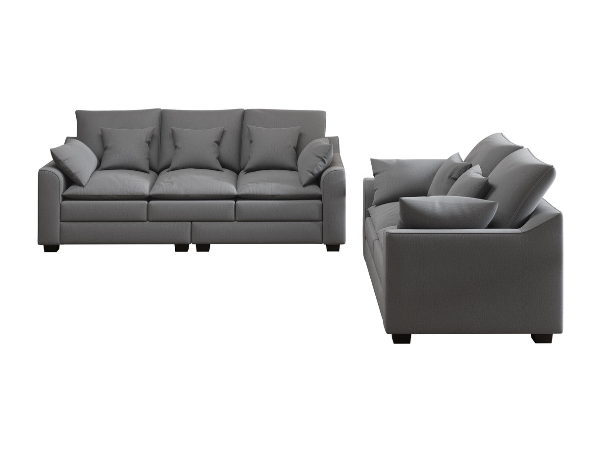 2 Piece Living Room Set Including Sofa and Love seat with Pillows - Grey