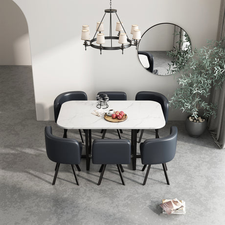 Modern 7 Piece Dining Table with 6 Chairs - Black