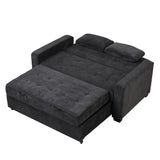 66.5" Upholstered Loveseat With Pull Out Bed, Two Throw Pillows, Dual USB Charging Port and Adjustable Backrest - Black