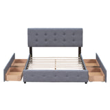 Upholstered Platform Bed With Classic Headboard And 4 Drawers, No Box Spring Needed