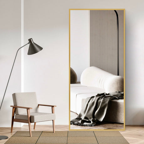 Floor Mirror Full Length Mirror Ultra Thin Aluminum Alloy Frame Modern Style Standing / Hanging Mirror Wall Mounted Mirror - Gold