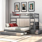 Twin Over Twin Bunk Bed With Twin Size Trundle - Gray