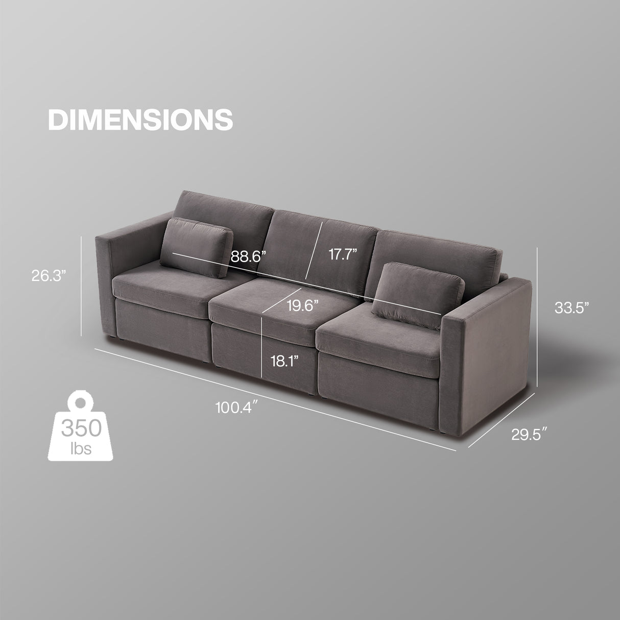 Modern Cotton Linen Modular Sectional Sofa, with Pillows - Dark Gray