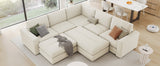 121.3" Modular Sectional Sofa with Two Movable Ottomans,  Beige