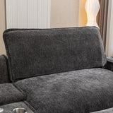 112.6" Chenille Upholstered Sofa with Two Ottomans, Two USB Ports, Two Cup Holders and Large Storage Box -Dark Gray