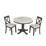 5 Piece Dining Set with Upholstered chairs - Brown/White