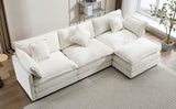 112.2" Chenille Upholstered Sofa with Ottoman and 5 Pillows - Off White