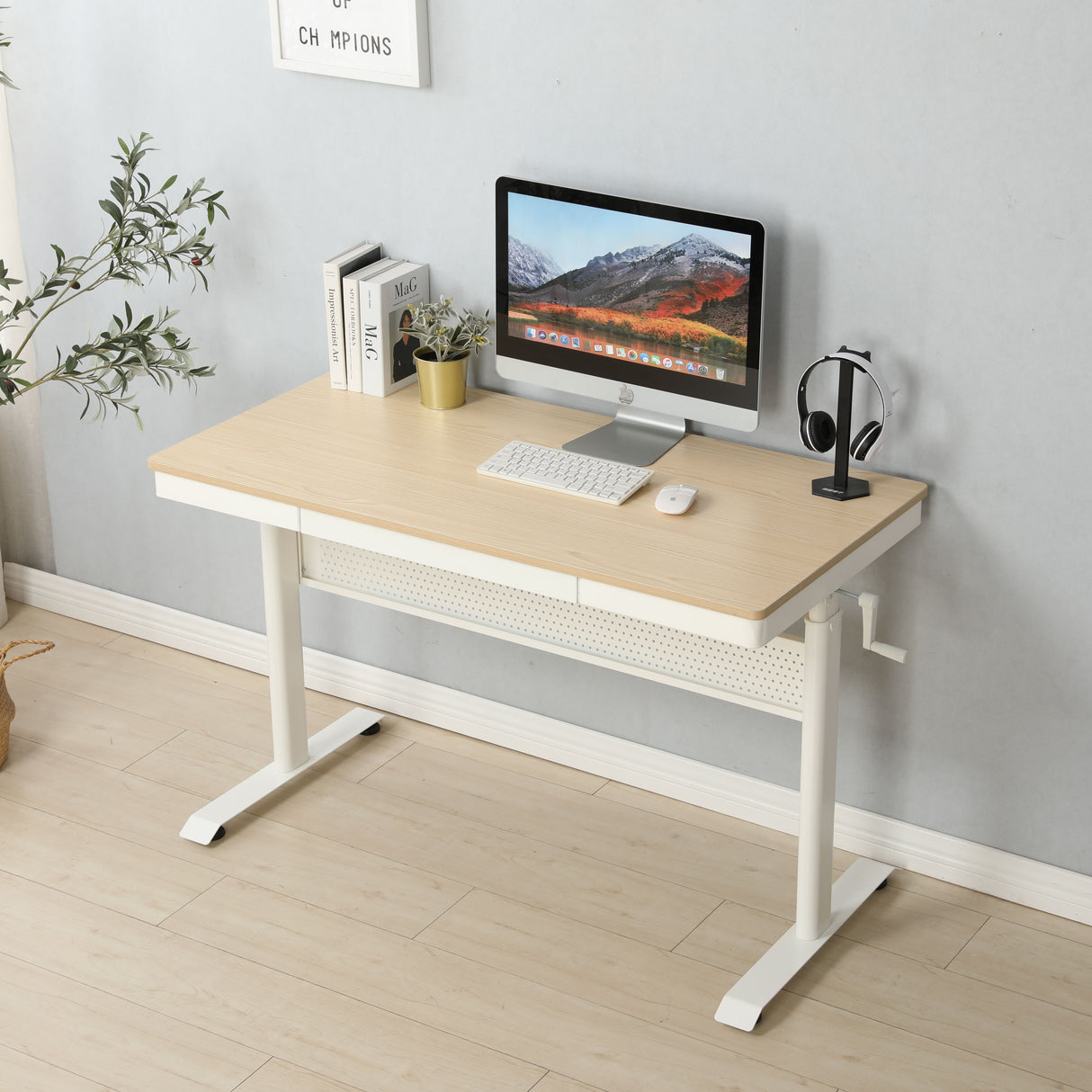 Standing Desk With Metal Drawer, Adjustable Height Stand Up Desk, Sit Stand Home Office Desk, Ergonomic Workstation