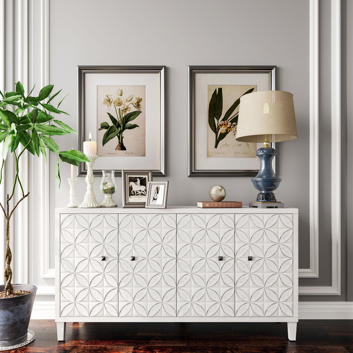 4 Door Accent Cabinet - White Wash