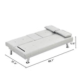 Sleeper Sofa with Armrest and Two Cup Holders - White