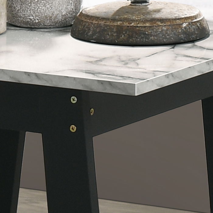 Kenzo - 19" Side Table With Faux Marble Top Finish - Black