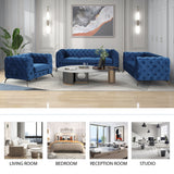 85.5" Velvet Upholstered Sofa with Sturdy Metal Legs, Blue