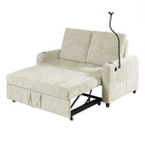 53.9" Modern Sleeper Loveseat with Adjustable Backrest, Two Cup Holders, Phone Holder, Three Charging Ports and Side Storage Pocket , Beige