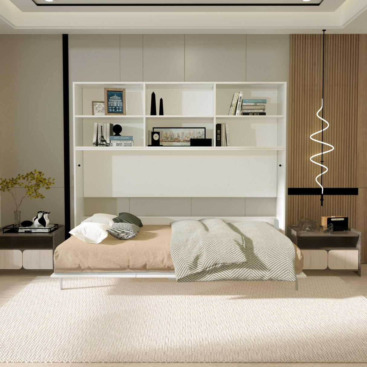 Mordern Design Twin Size Murphy Bed With Shelf Storage - White