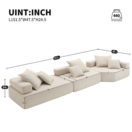 151.5" Oversized Modular Sectional Sofa - Beige