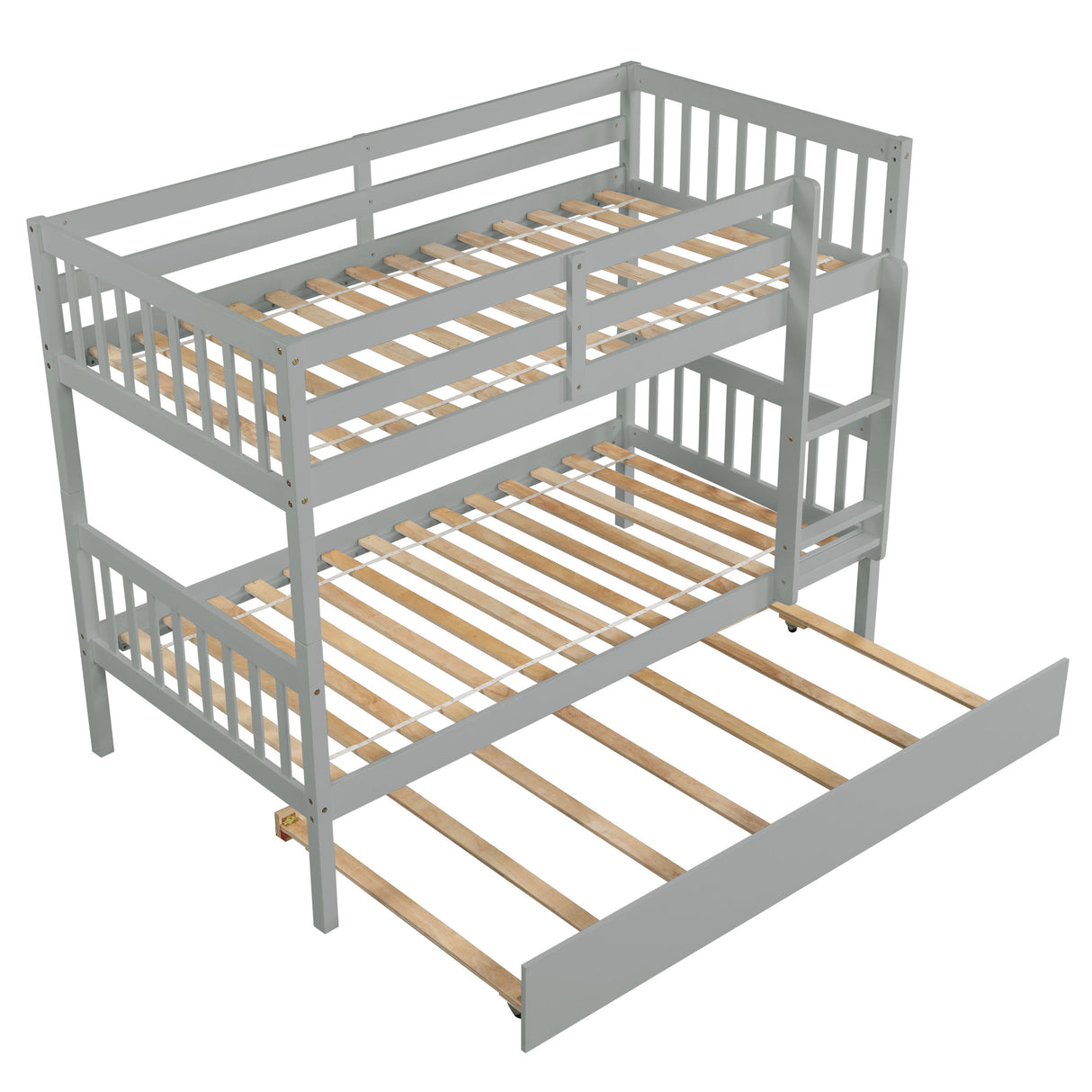 Twin Over Twin Bunk Beds With Trundle, and Ladder (Can Be Converted Into 2 Beds) - Gray