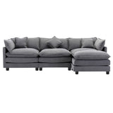 112.2" Chenille Upholstered Sofa with Ottoman and 5 Pillows - Gray