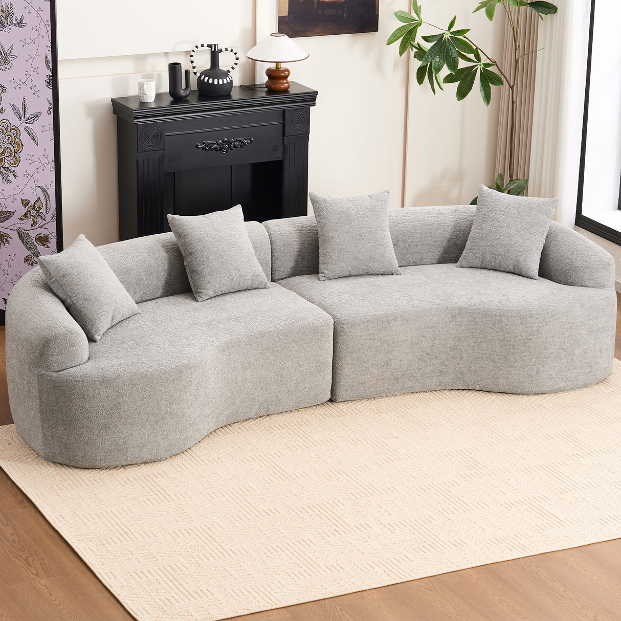 4 Seater Sofa With Chenille Fabric, 30D, 60 Hardness Full Sponge, 4 Pillow For Living Room, Home Furniture Sleeper Sectional Sofa For Apartment