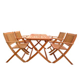 5 Piece Patio Dining Set, 4 Folding Chairs & 1 Dining Table, Indoor And Outdoor Universal - Teak