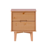 Mid-Century Modern Solid Wood 2 Drawer Nightstand - Natural Pine