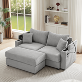 72.8" Modern Style Loveseat with Storage Space, Movable Ottoman, Two USB Ports, Two Cup Holders and Phone Holder - Gray